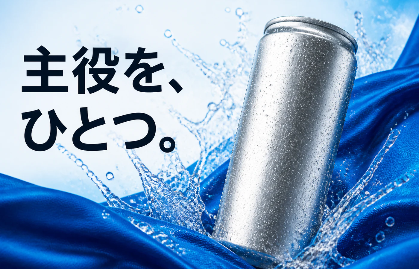 銀色の架空飲料缶を主役1つに絞ったSNS広告の画像生成作例
